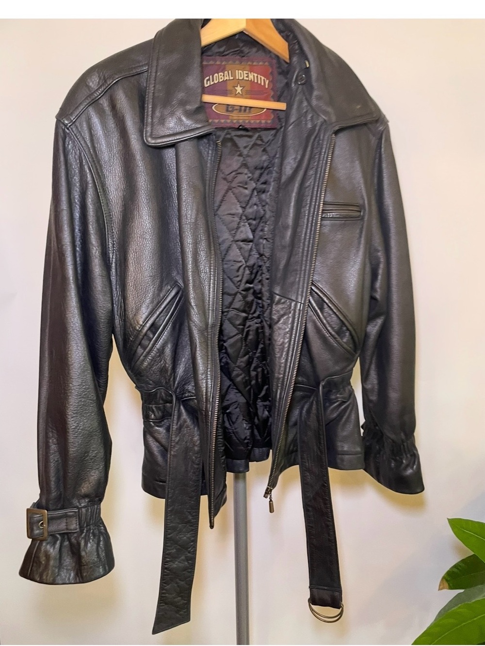Black Leather Belted Jacket